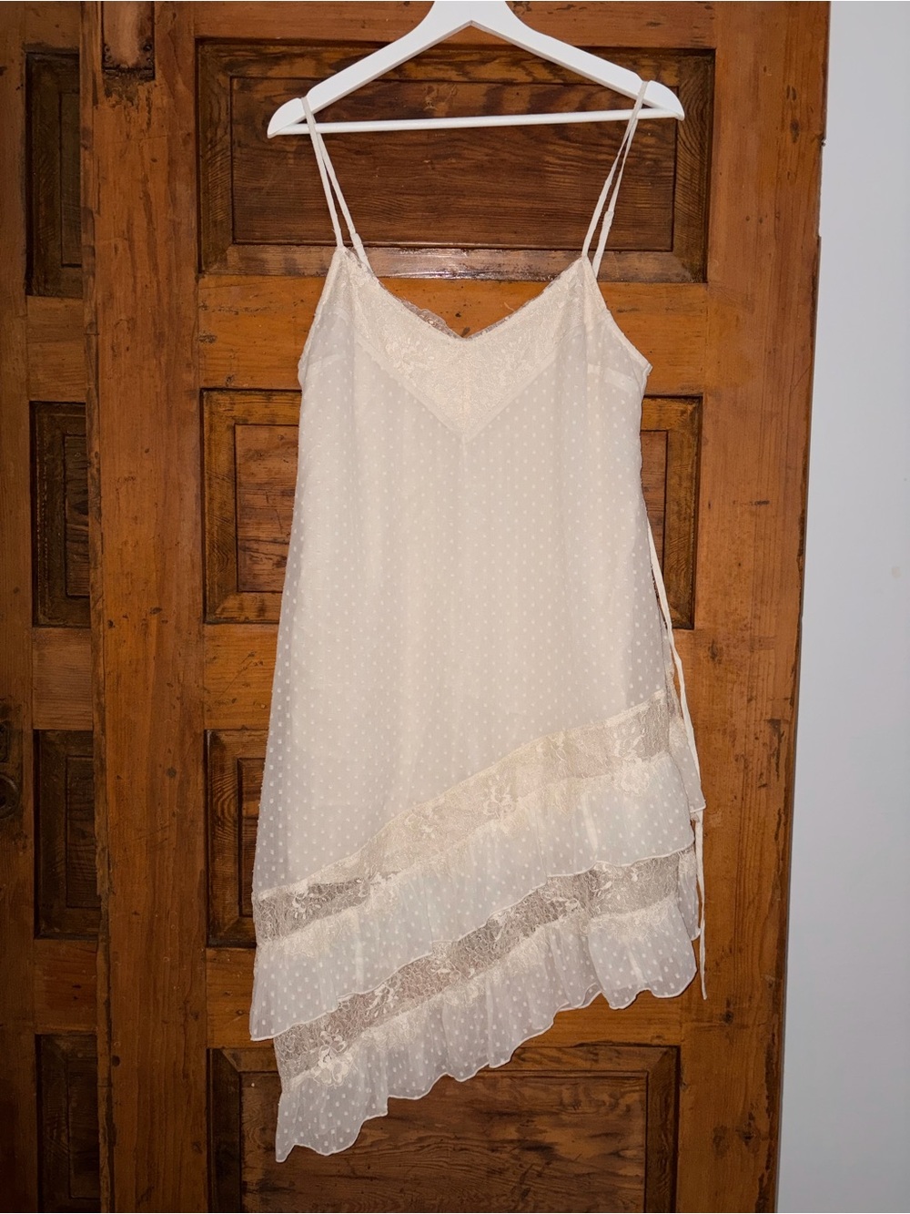 Abercrombie and Fitch Light Cream Lace-Trim Slip Dress with Spaghetti Straps